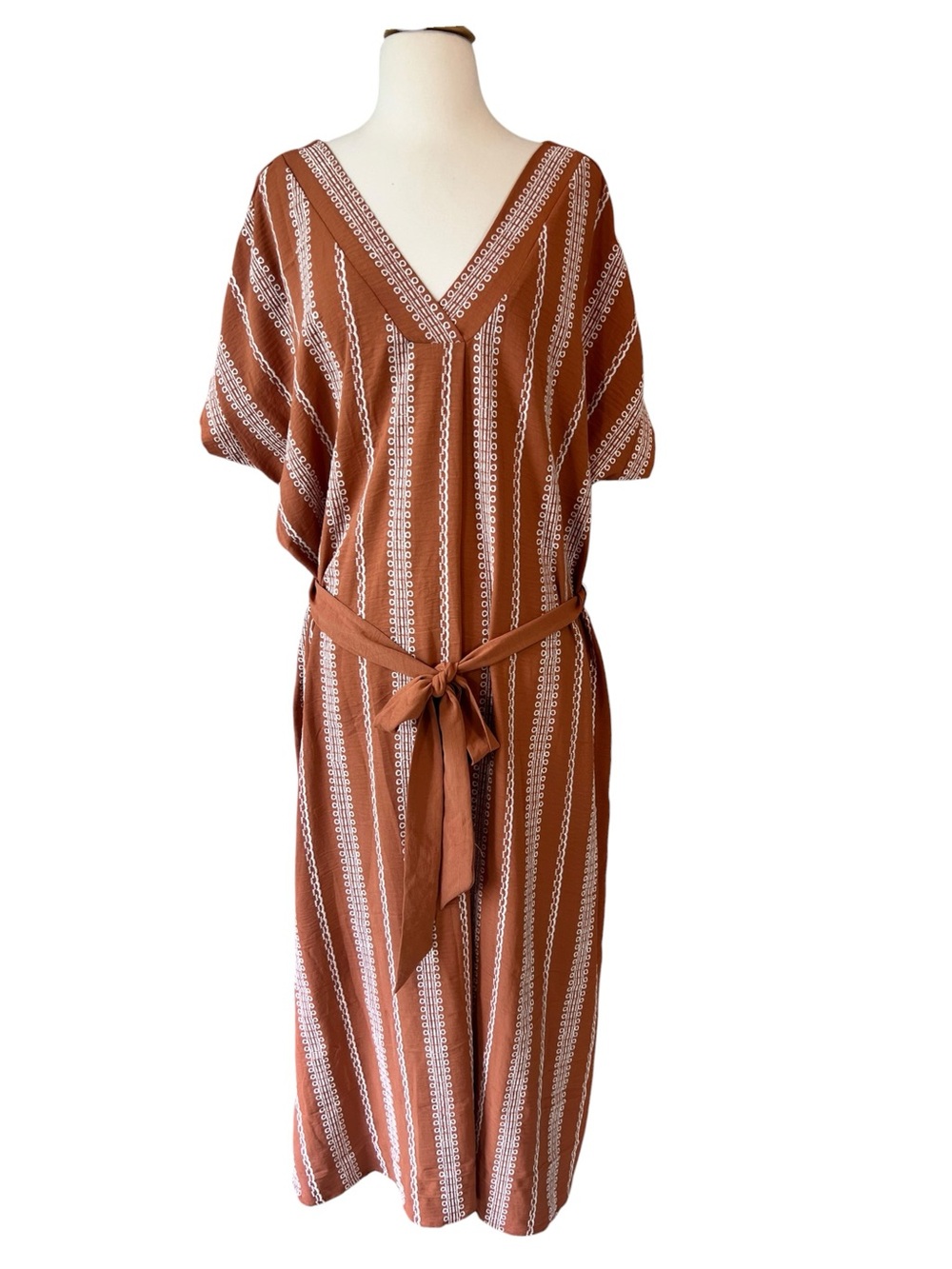 Fred David Striped Rust Maxi Kaftan Dress with Tie Waist